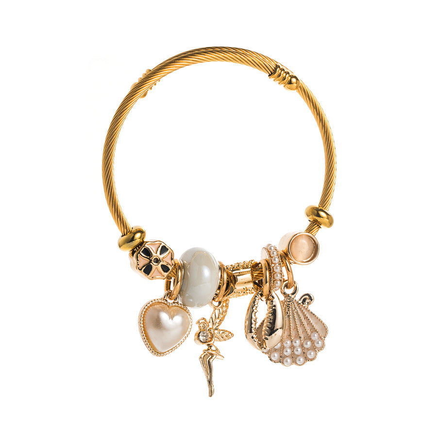 Pearl Shell Tinkle Bell Gold Plating Adjustable Bracelet