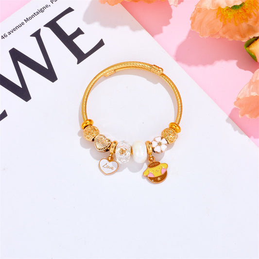 Pompompurin Charm Bracelet - Golden plated Kawaii Jewelry