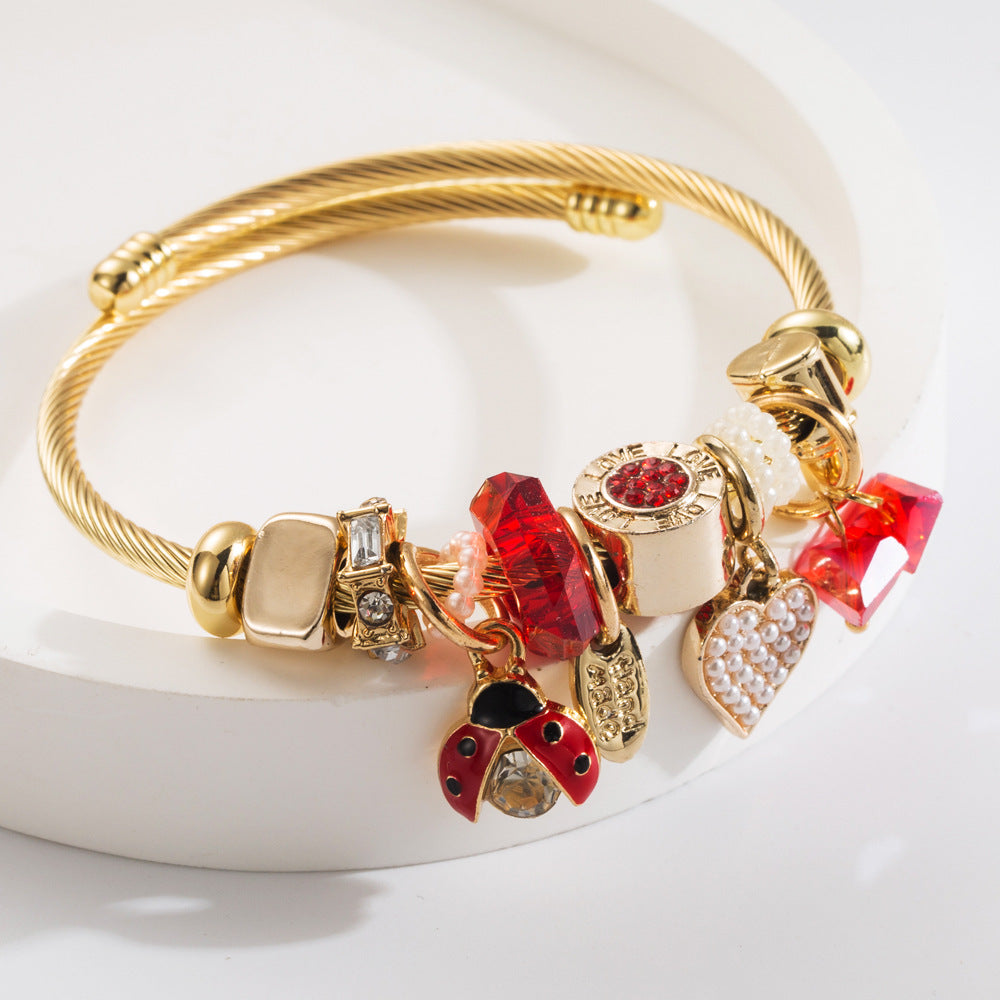 Elephant, Panda, Tiger, Bear, Rabbit, Bee, Ladybug Themed Charm Bracelet Power and Wealth