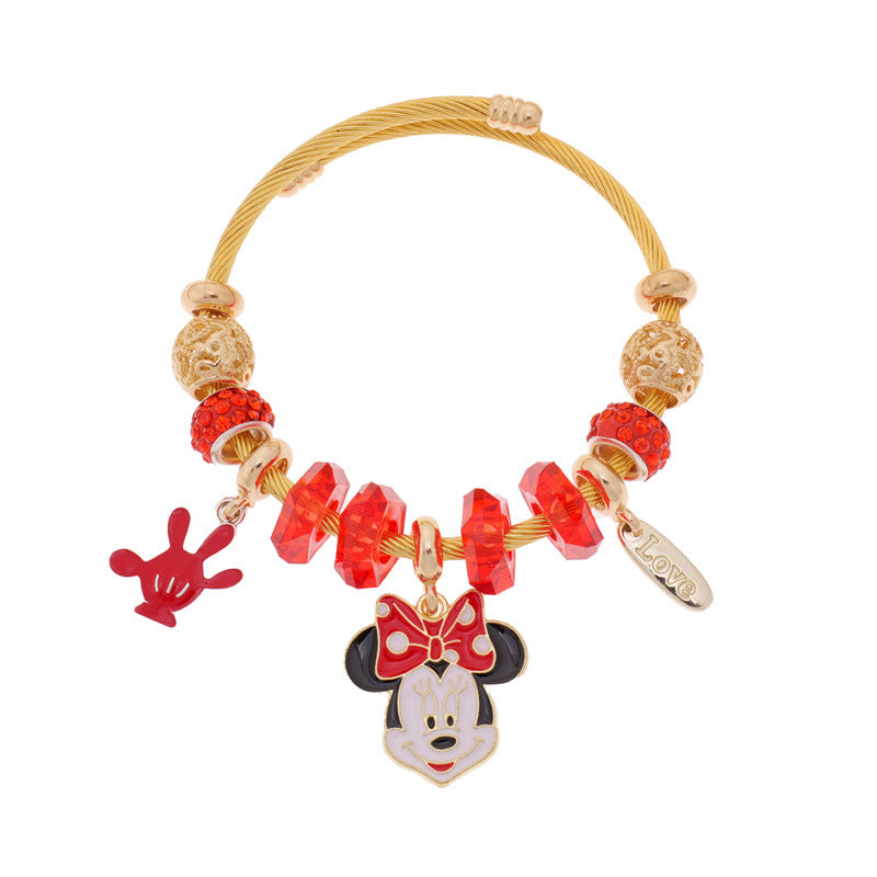 标题 Minnie Mouse Themed Gold - Plated and Silver - Plated Charm Bracelet: A Dash of Disney Elegance