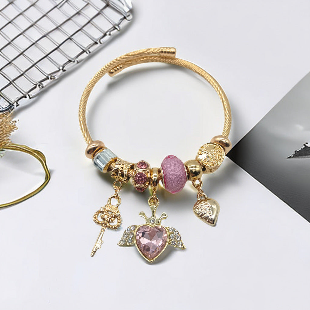 Heart - Centric Charm Bracelet: Sparkle & Sentiment Silver&Gold Plated