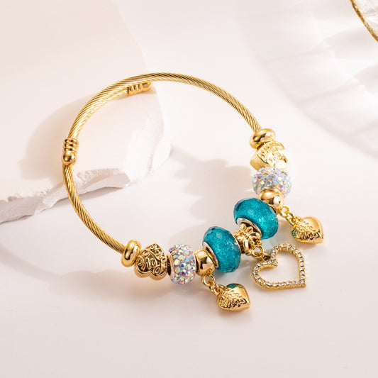 Love Heart Adjustable Bracelet-Silver/Gold/Rose Gold Plated Charm Chain Gift for Her