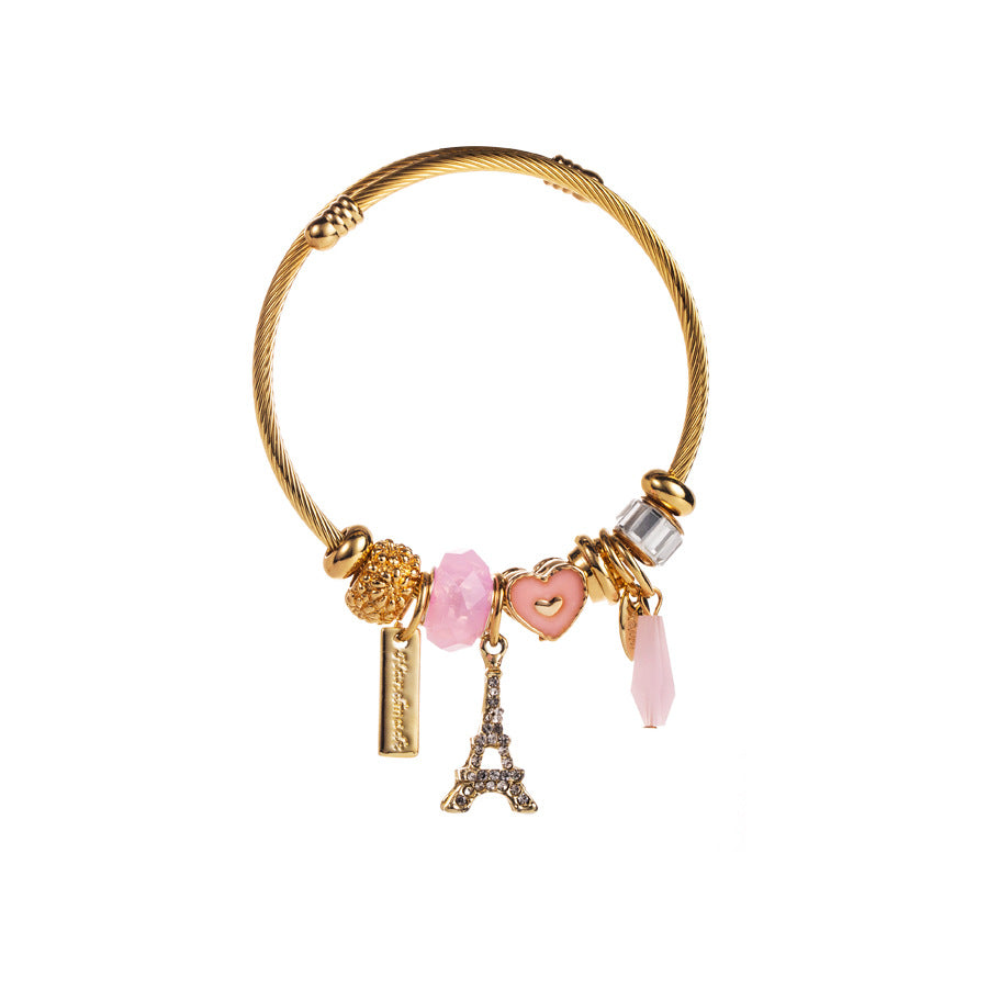 Paris Eiffel Tower Gold Plating Adjustable Bracelets Worry Stone