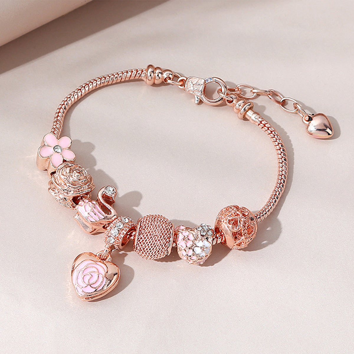 Love Heart Adjustable Bracelet-Silver/Gold/Rose Gold Plated Charm Chain Gift for Her