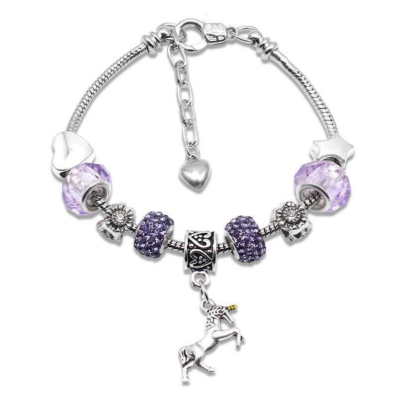 Unicorn Pendant Snake Bone Bracelet-Silver Plated Adjustable Chain for Women Worry Stone Gift For Her
