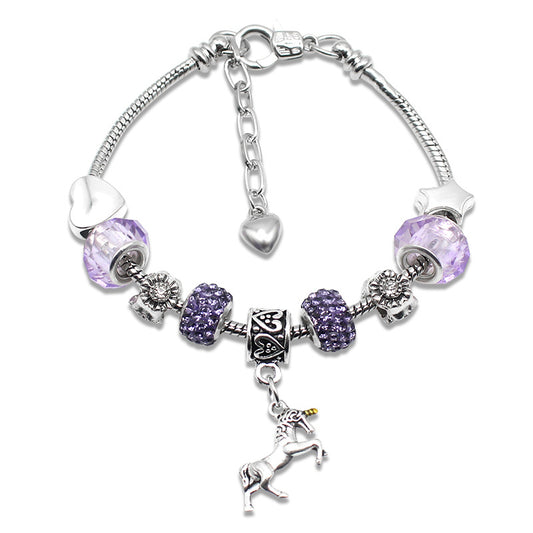 Unicorn Pendant Snake Bone Bracelet-Silver Plated Adjustable Chain for Women Worry Stone Gift For Her
