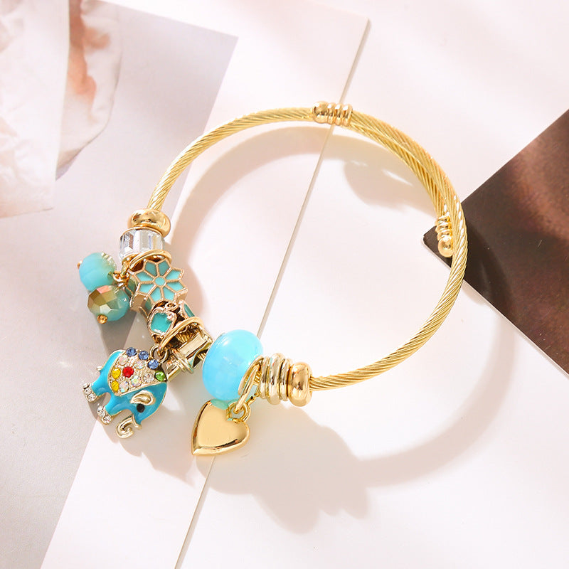 Elephant, Panda, Tiger, Bear, Rabbit, Bee, Ladybug Themed Charm Bracelet Power and Wealth