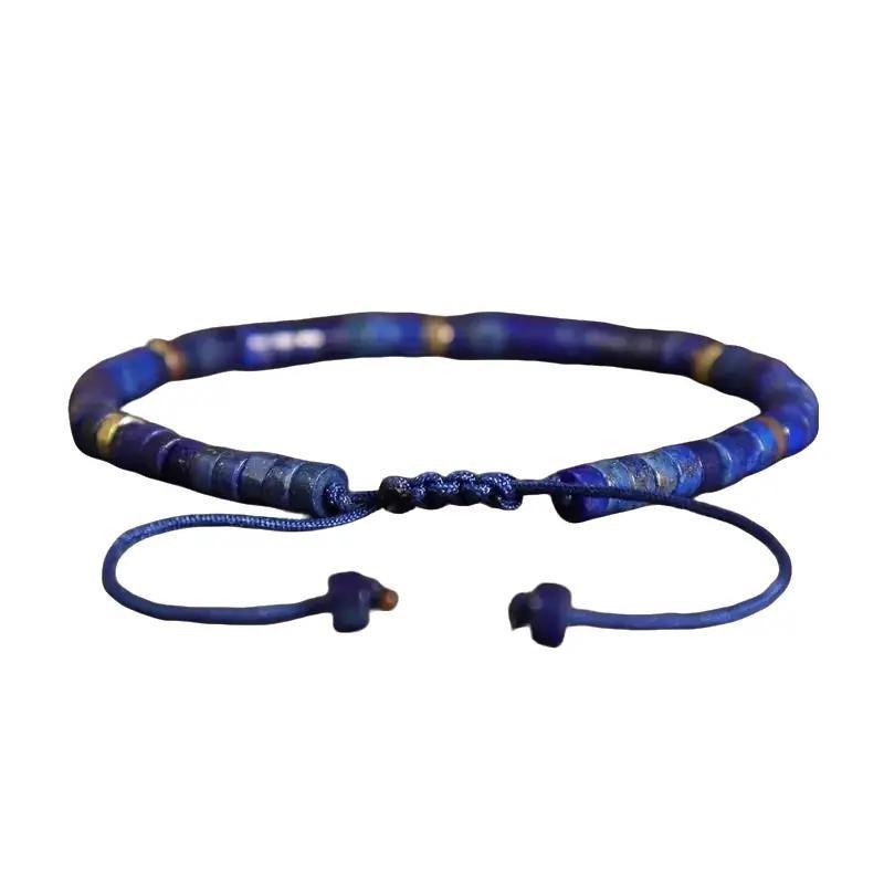 Blue Friendship Bracelet Blue Lapis Lazuli Stone Bracelet Healing Crystal Barrel Gemstone Dainty Bracelet Handmade Minimalist Style Gift for her