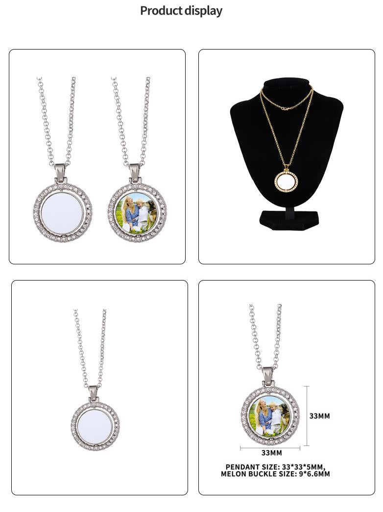 Diamond double-sided rotating patch metal jewelry necklace circular pendant can be customized with any picture as a gift for loved ones family and friends