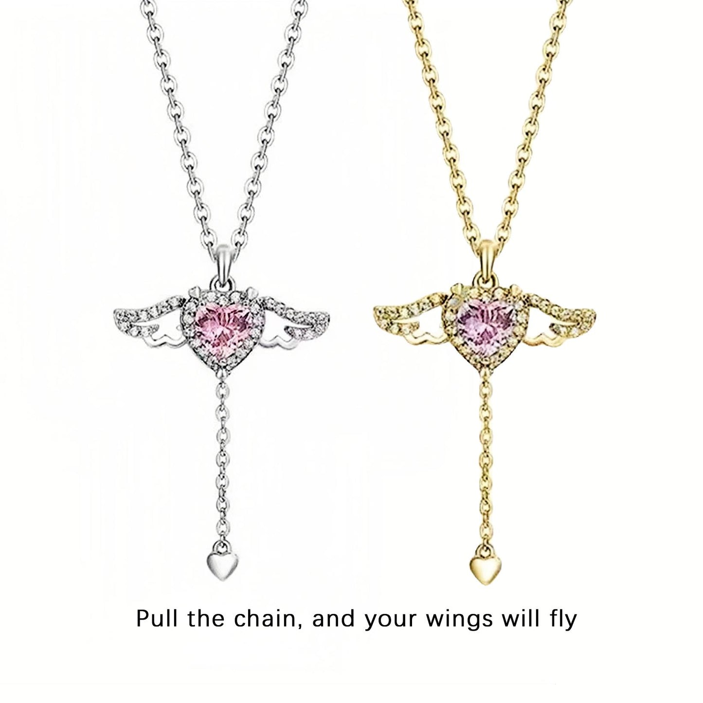 Cupid Angel Wings Love Non Natural Crystal Necklace for Women Pull the Chain Wings Will Fly Versatile Moving Small Wings Clavicle Chain