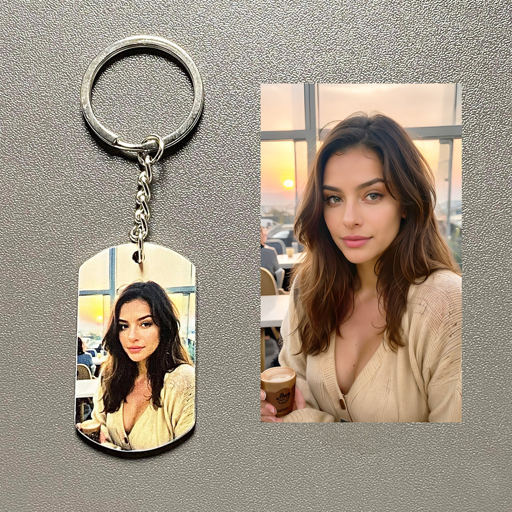 Customized Titanium Steel Military Brand Couple Color Photo DIY Pendant Birthday Gift Engraving QR Code Pattern Keychain Waterproof, Anti Wear