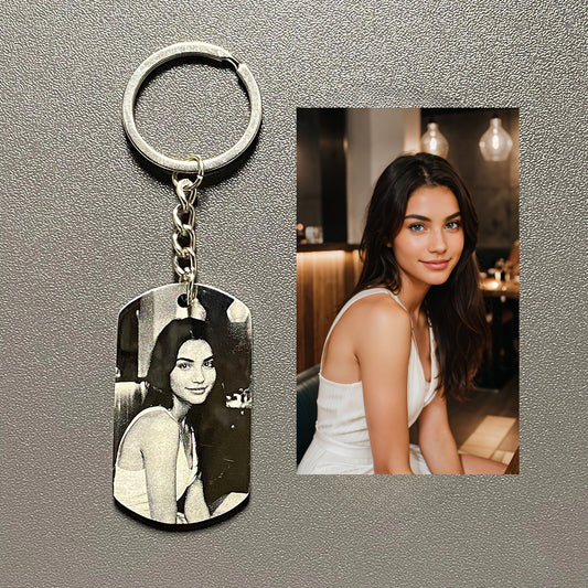 Personalized Photo Key Chain Double-sided engraving Metal Coating