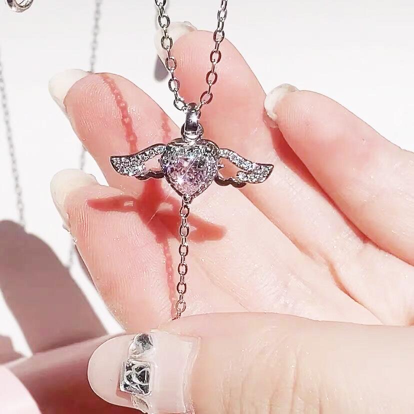 Cupid Angel Wings Love Non Natural Crystal Necklace for Women Pull the Chain Wings Will Fly Versatile Moving Small Wings Clavicle Chain