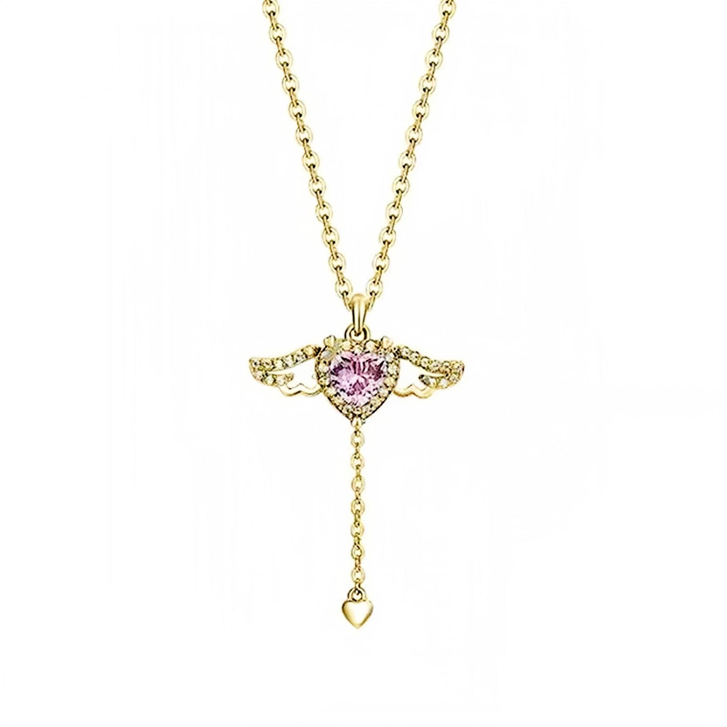 Cupid Angel Wings Love Non Natural Crystal Necklace for Women Pull the Chain Wings Will Fly Versatile Moving Small Wings Clavicle Chain