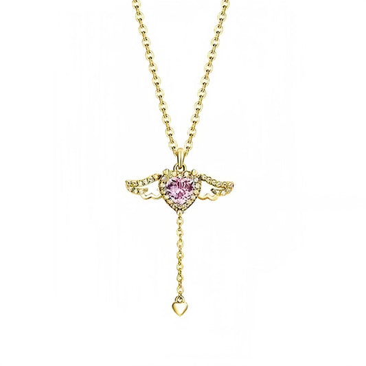 Cupid Angel Wings Love Non Natural Crystal Necklace for Women Pull the Chain Wings Will Fly Versatile Moving Small Wings Clavicle Chain