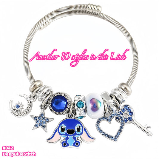 Stitch Charm Bracelet - A Splash of Cool Blue and Silver & Gold Plated